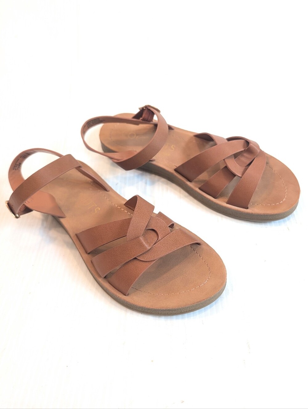 COCONUTS by MATISSE Women's Brown Faux Leather Strappy Knot Ankle Strap Sandals